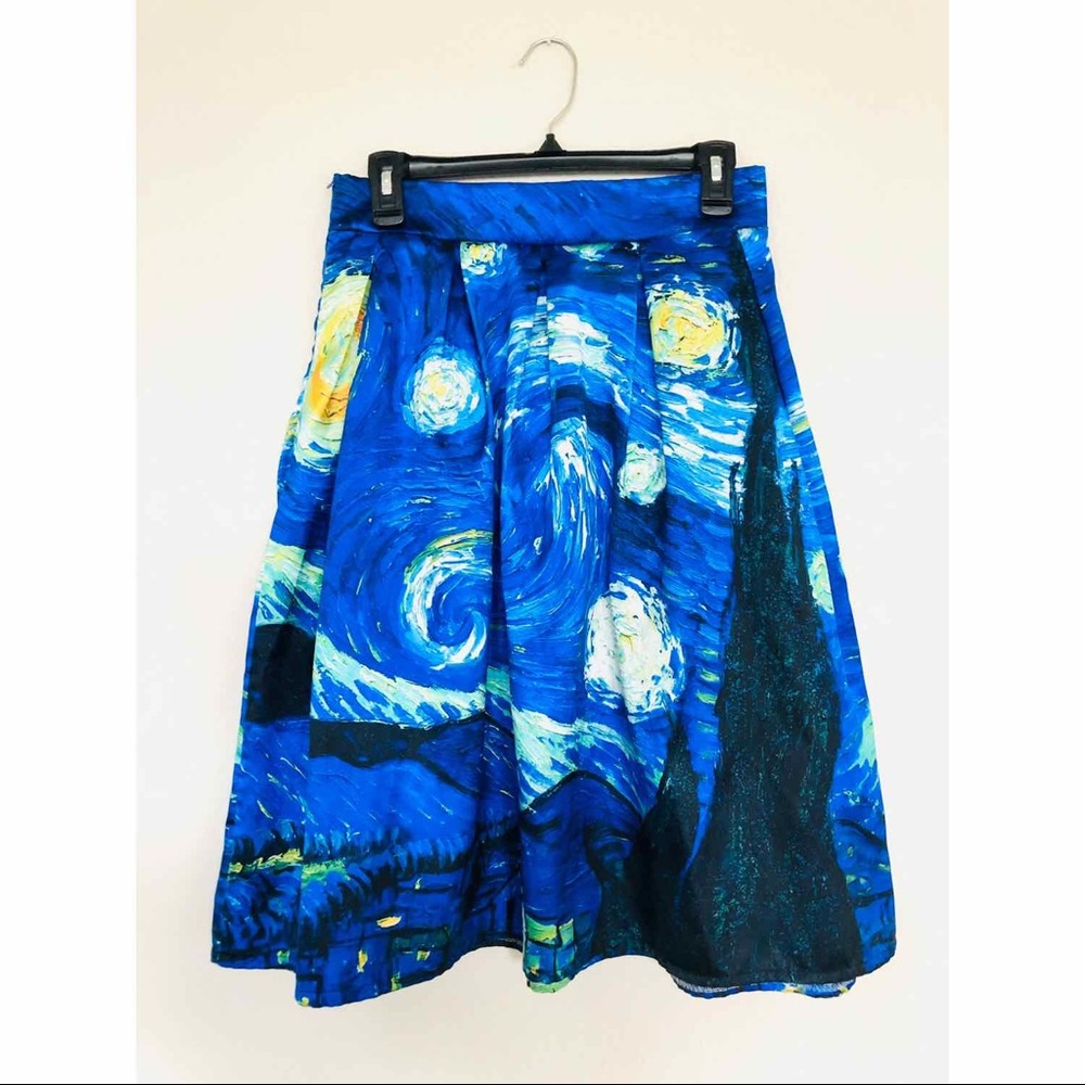 Starry Night Print A-line Midi Skirt